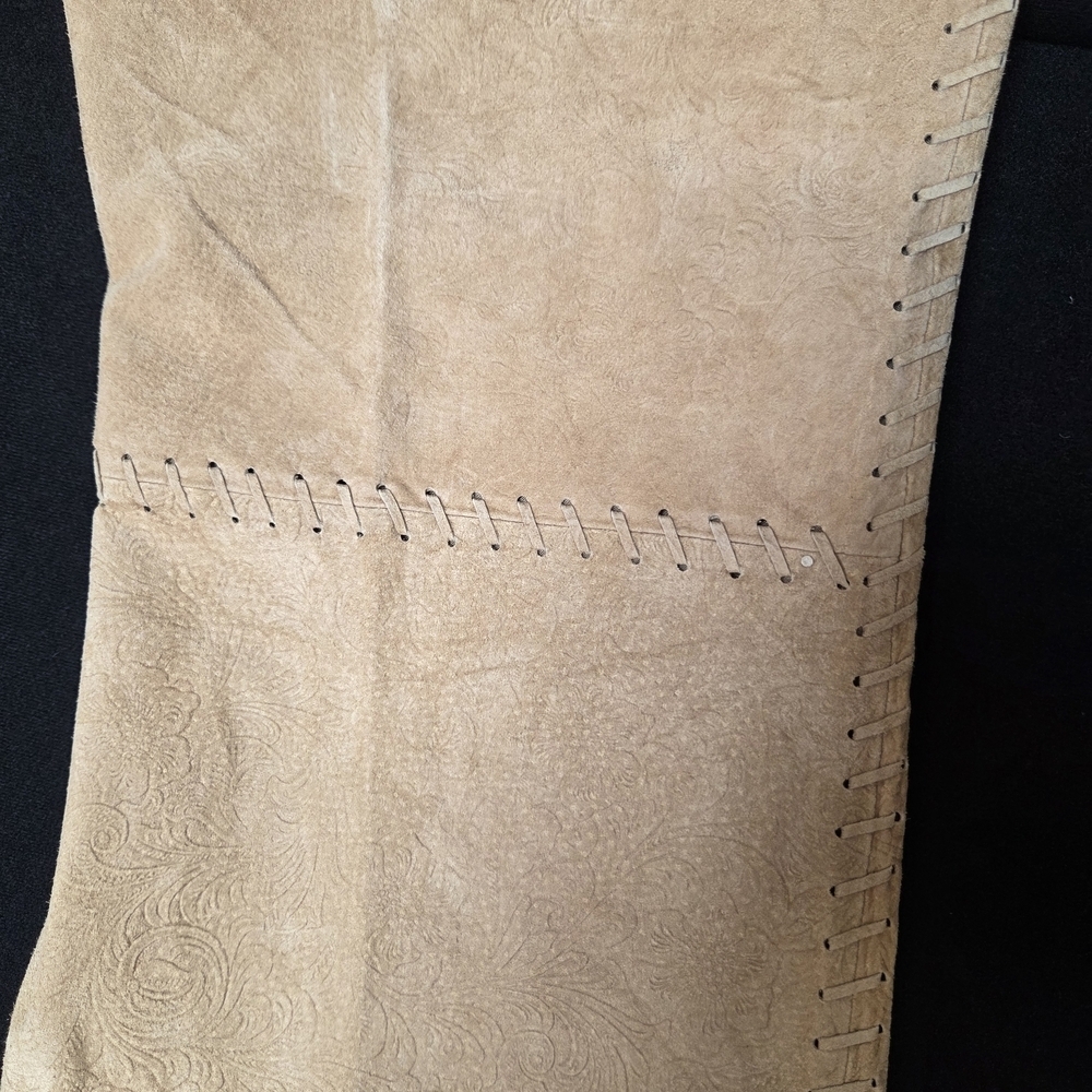 Suede Leather Pants Embossed Size 12 Bell Bottom Flare Leg Long - Picture 10 of 16